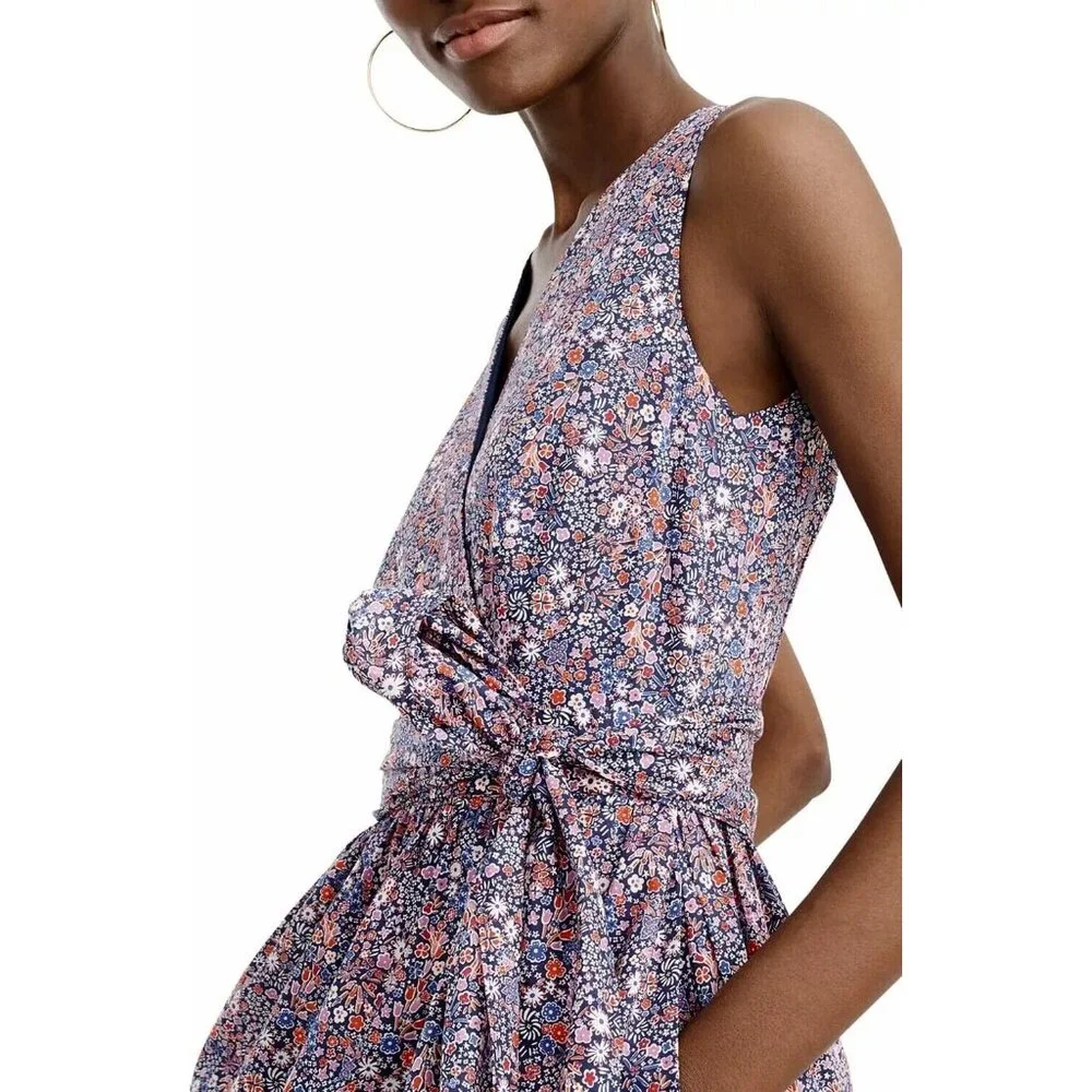 NWT J.Crew Liberty Kayoko in Deep Blue Floral Sleeveless Faux Wrap Dress 4